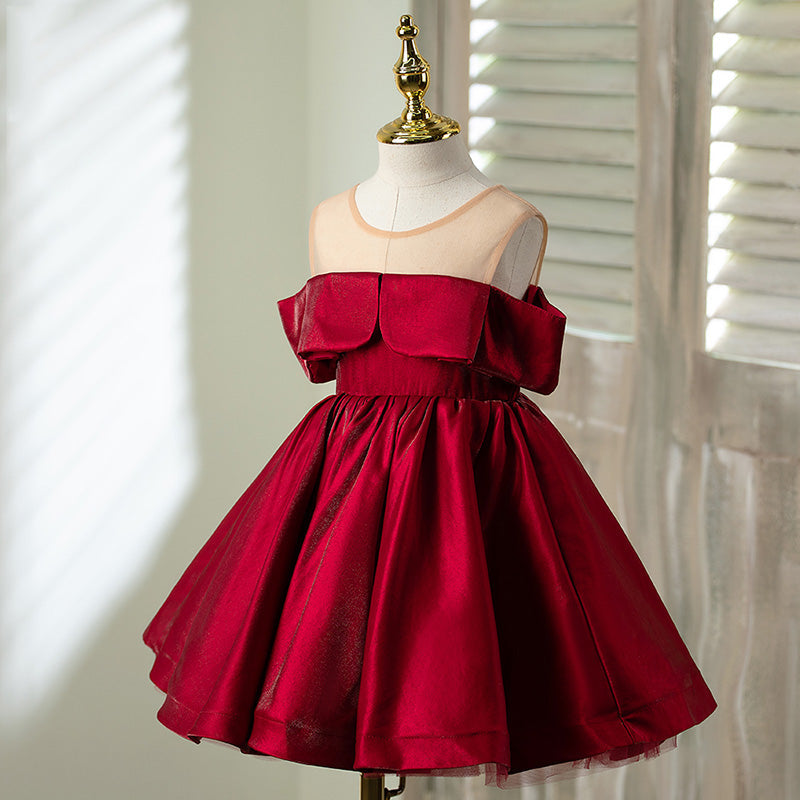 Princess Boat Neck Flower Girl Dress with Ruffle Detail