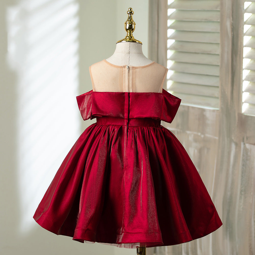 Princess Boat Neck Flower Girl Dress with Ruffle Detail