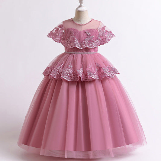 Princess Floor-Length Lace Flower Girl Dress with Flutter Sleeves