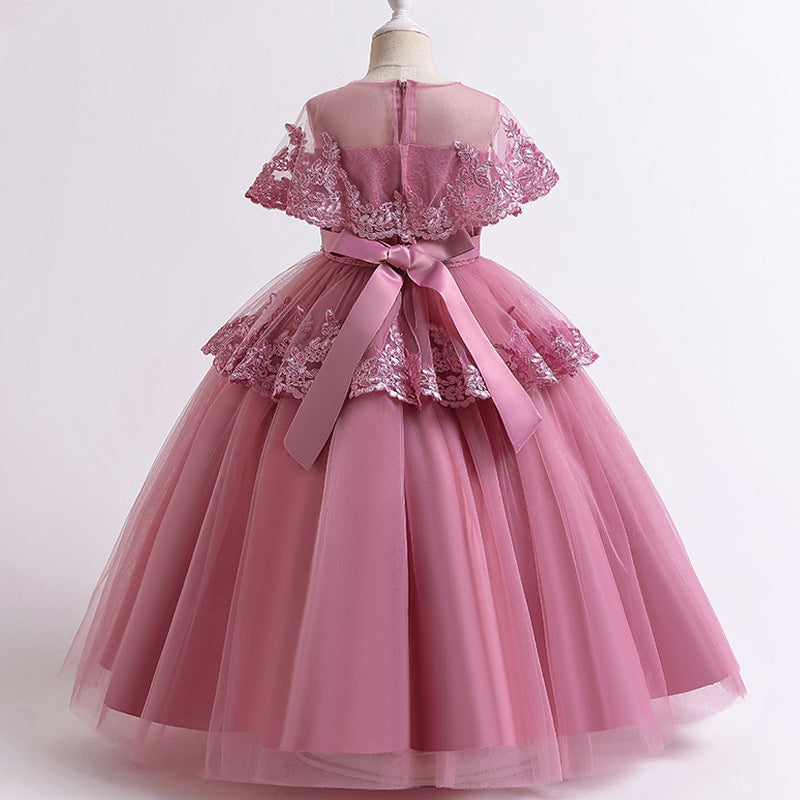 Princess Floor-Length Lace Flower Girl Dress with Flutter Sleeves