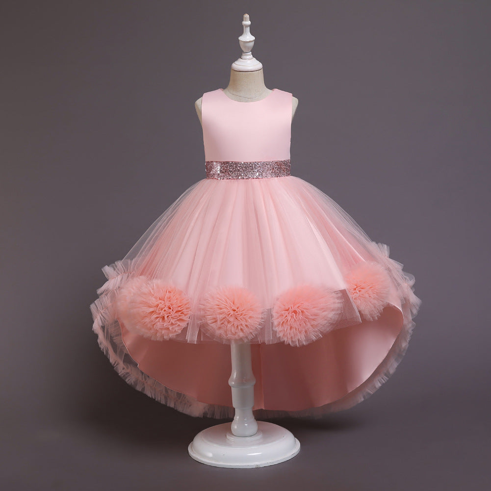 Princess Flower Girl Dress with Floral Embellishments - Tea Length