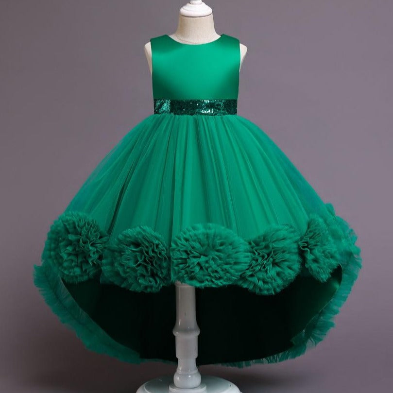 Princess Flower Girl Dress with Floral Embellishments - Tea Length