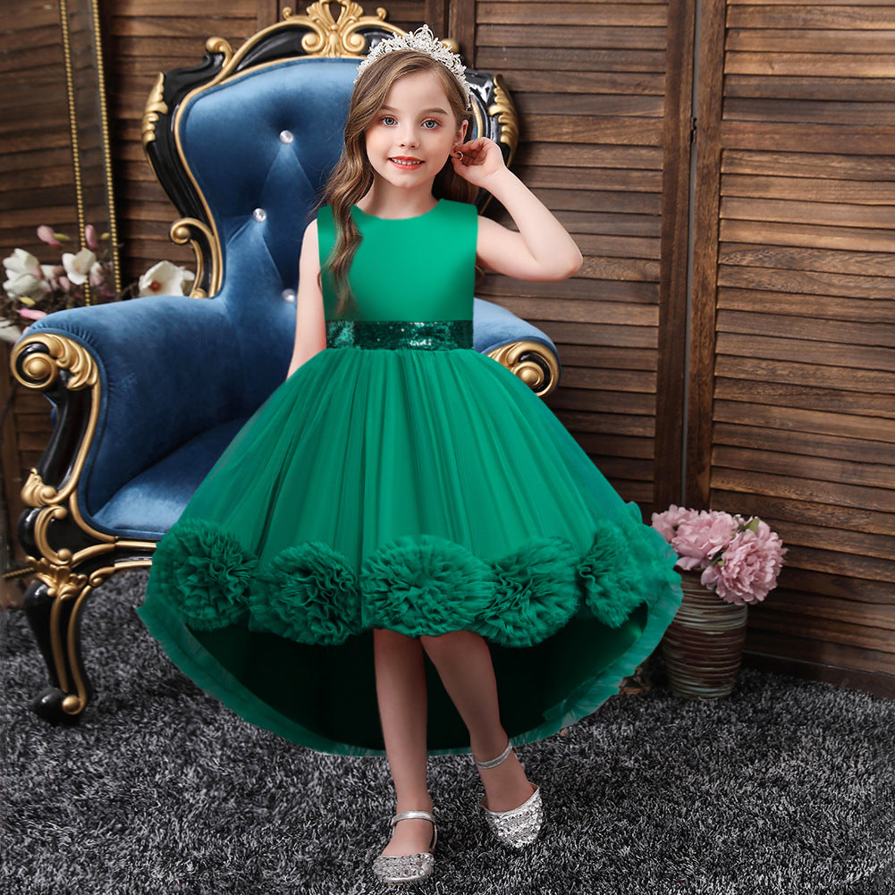 Princess Flower Girl Dress with Floral Embellishments - Tea Length