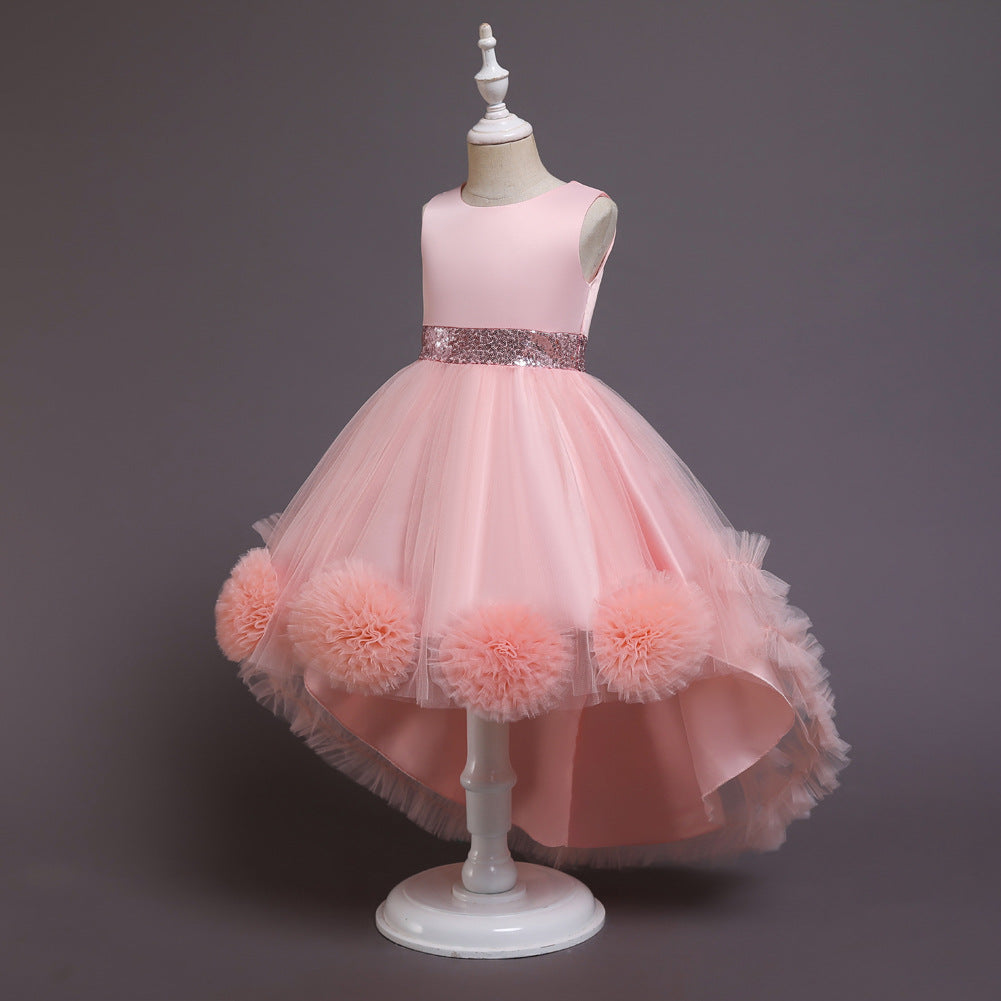 Princess Flower Girl Dress with Floral Embellishments - Tea Length