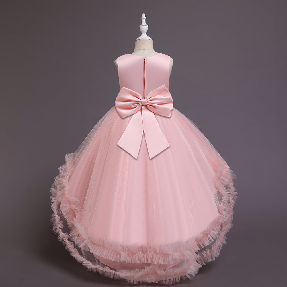 Princess Flower Girl Dress with Floral Embellishments - Tea Length