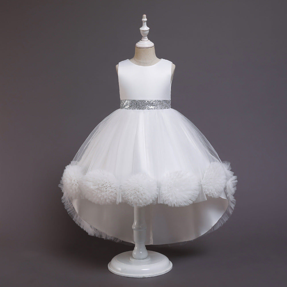 Princess Flower Girl Dress with Floral Embellishments - Tea Length