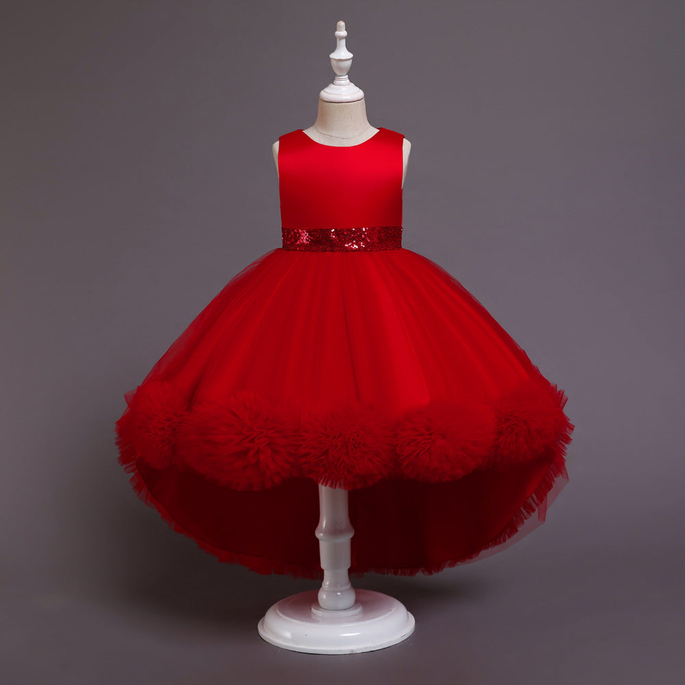 Princess Flower Girl Dress with Floral Embellishments - Tea Length