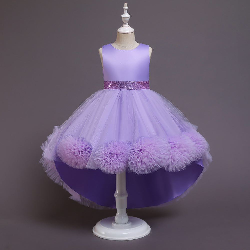 Princess Flower Girl Dress with Floral Embellishments - Tea Length