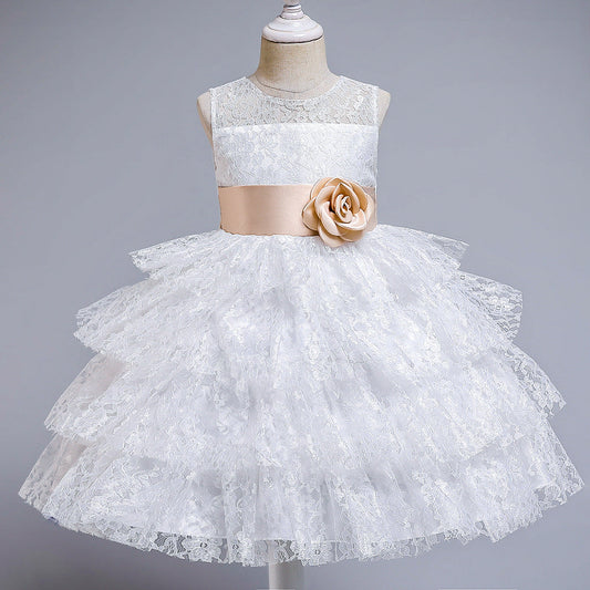 Princess Flower Girl Dress with Lace and Floral Embellishments