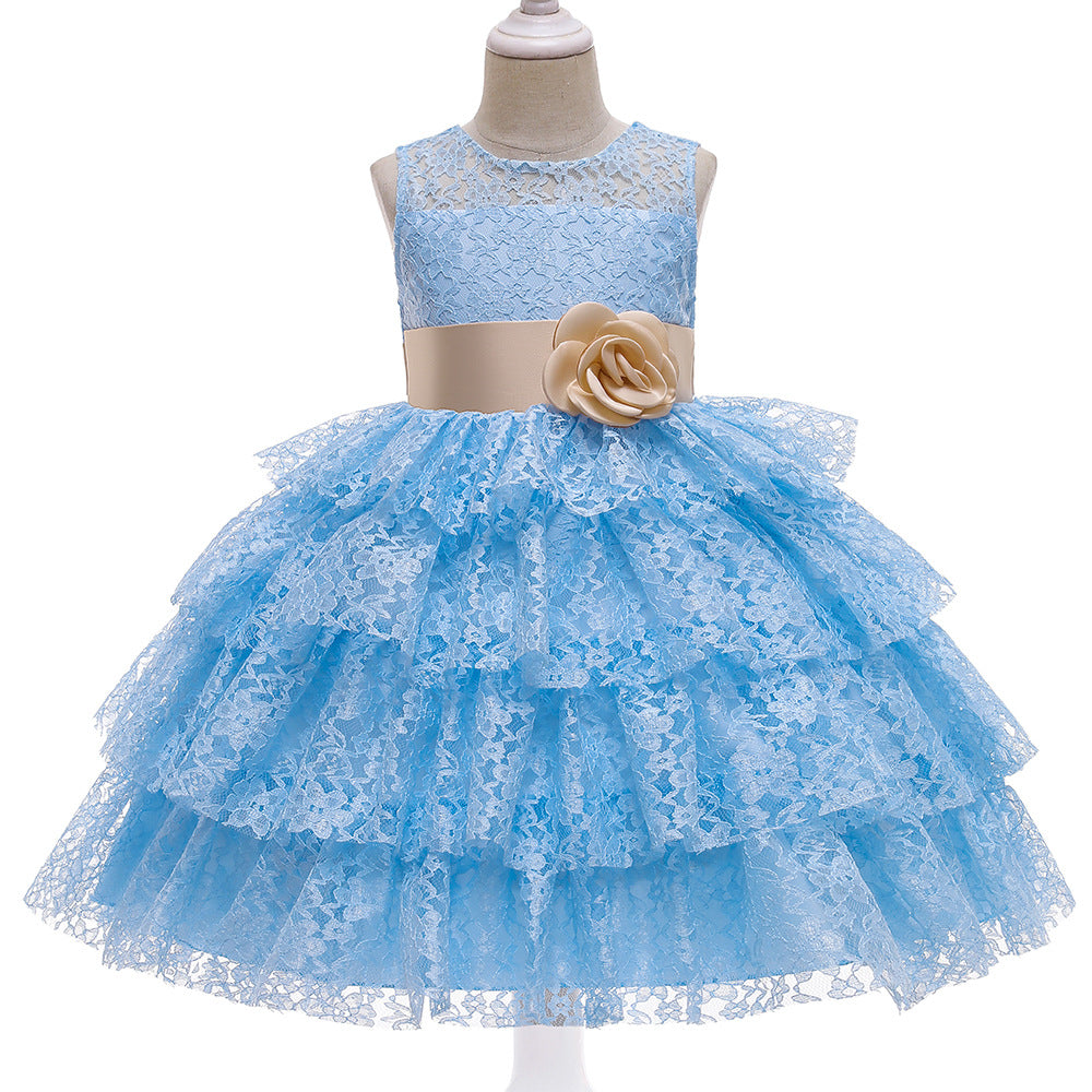 Princess Flower Girl Dress with Lace and Floral Embellishments