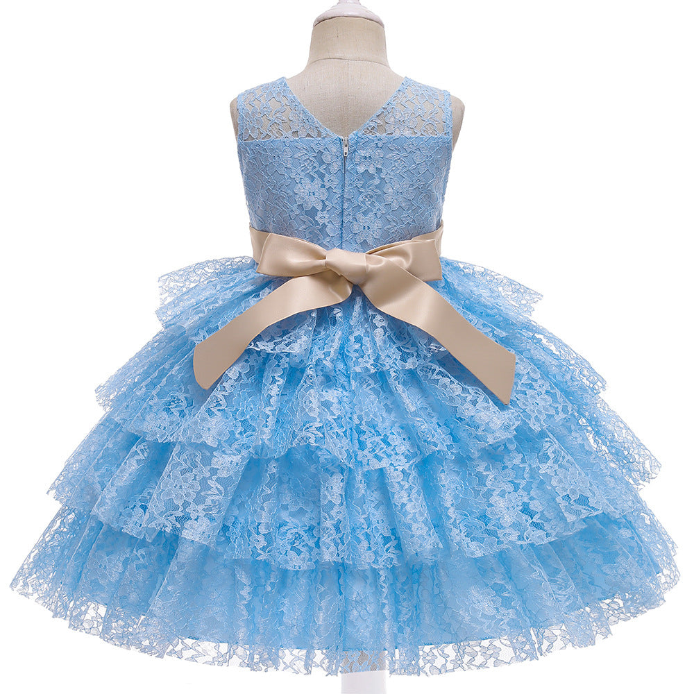 Princess Flower Girl Dress with Lace and Floral Embellishments