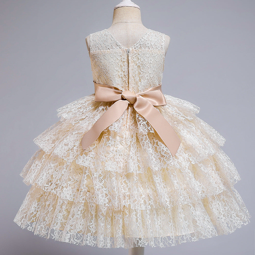 Princess Flower Girl Dress with Lace and Floral Embellishments