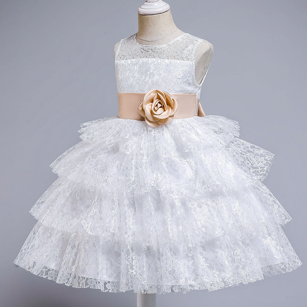 Princess Flower Girl Dress with Lace and Floral Embellishments