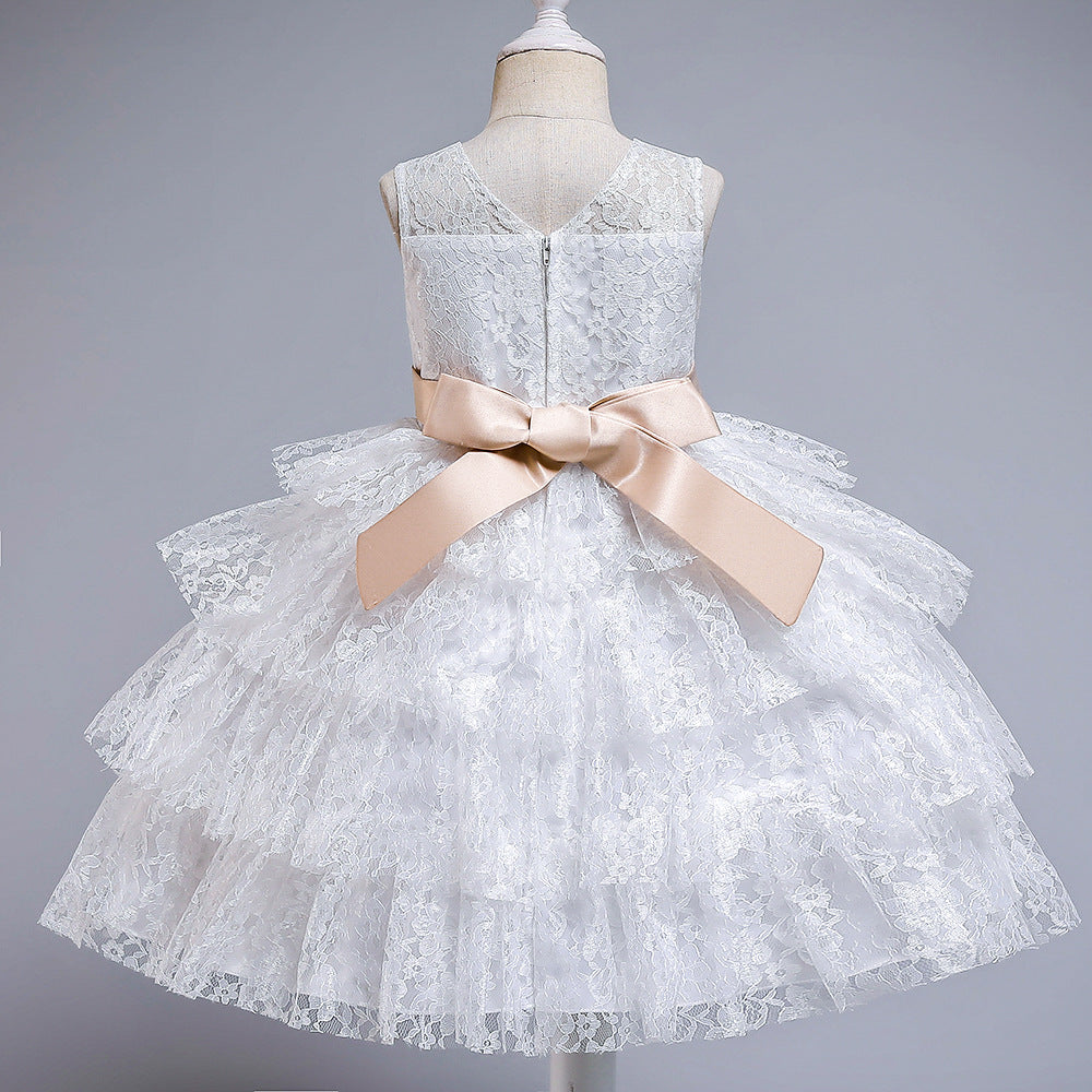 Princess Flower Girl Dress with Lace and Floral Embellishments