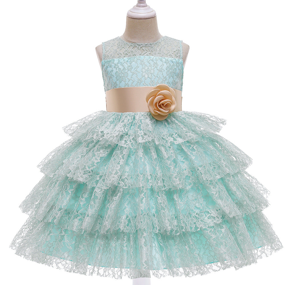 Princess Flower Girl Dress with Lace and Floral Embellishments
