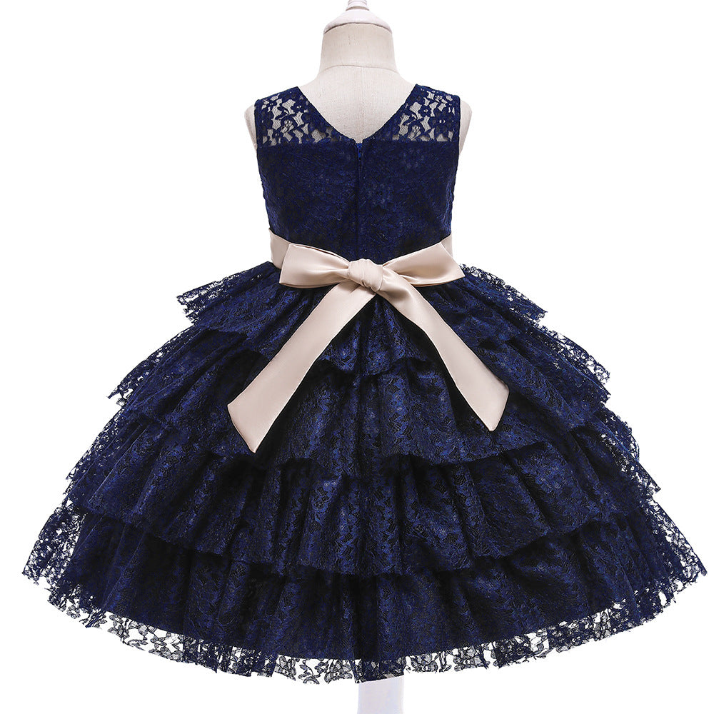 Princess Flower Girl Dress with Lace and Floral Embellishments