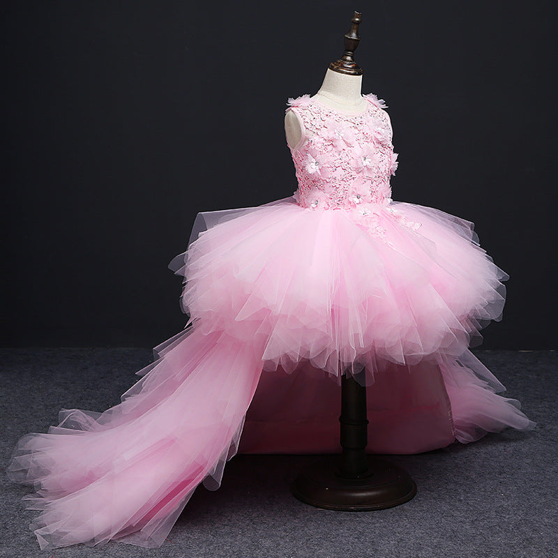 Princess Flower Girl Dress with Lace and Tulle Sweep Train