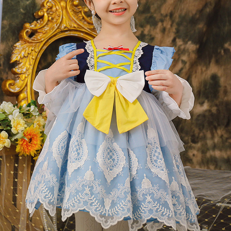 Princess Lace & Cotton Flower Girl Dress with Lantern Sleeves