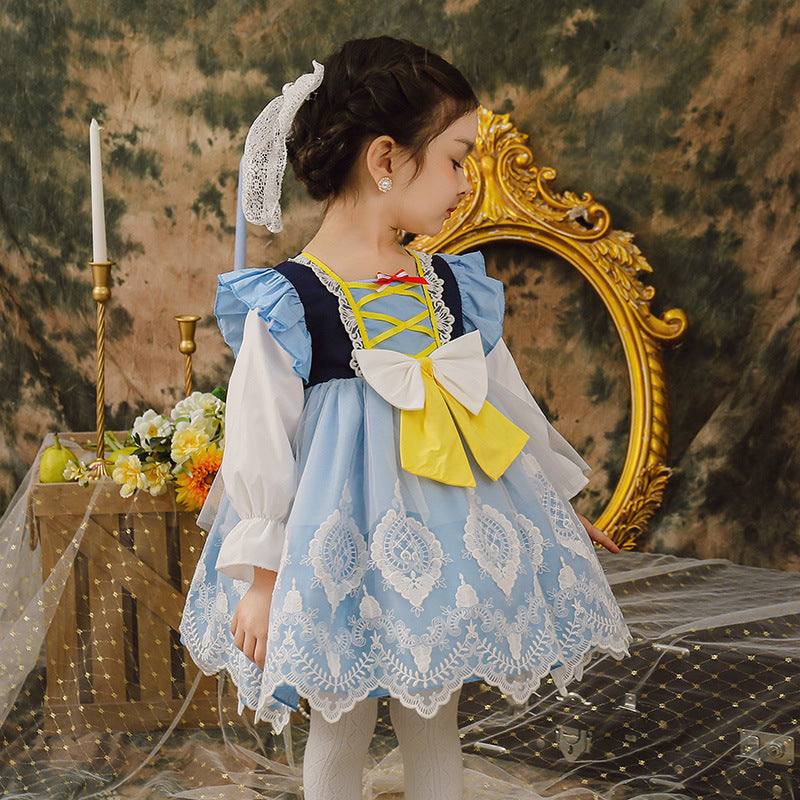 Princess Lace & Cotton Flower Girl Dress with Lantern Sleeves