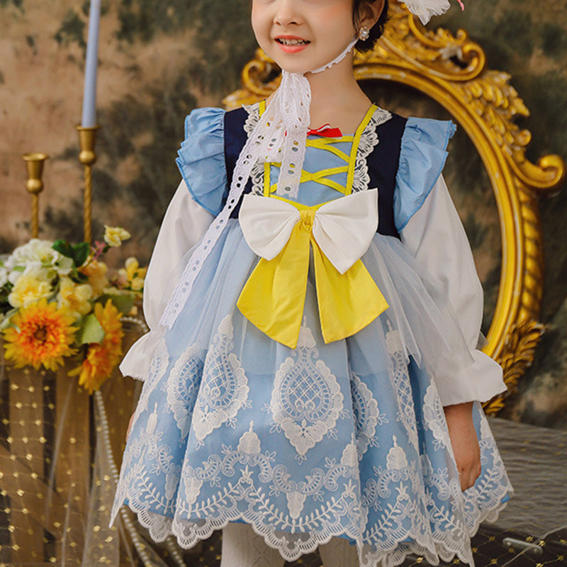 Princess Lace & Cotton Flower Girl Dress with Lantern Sleeves