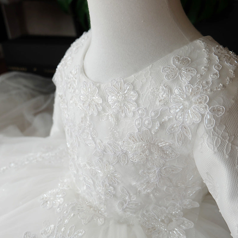 Princess Lace and Tulle Flower Girl Dress with Lantern Sleeves
