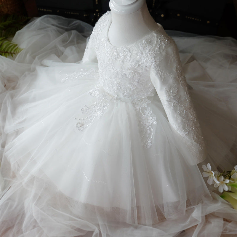 Princess Lace and Tulle Flower Girl Dress with Lantern Sleeves