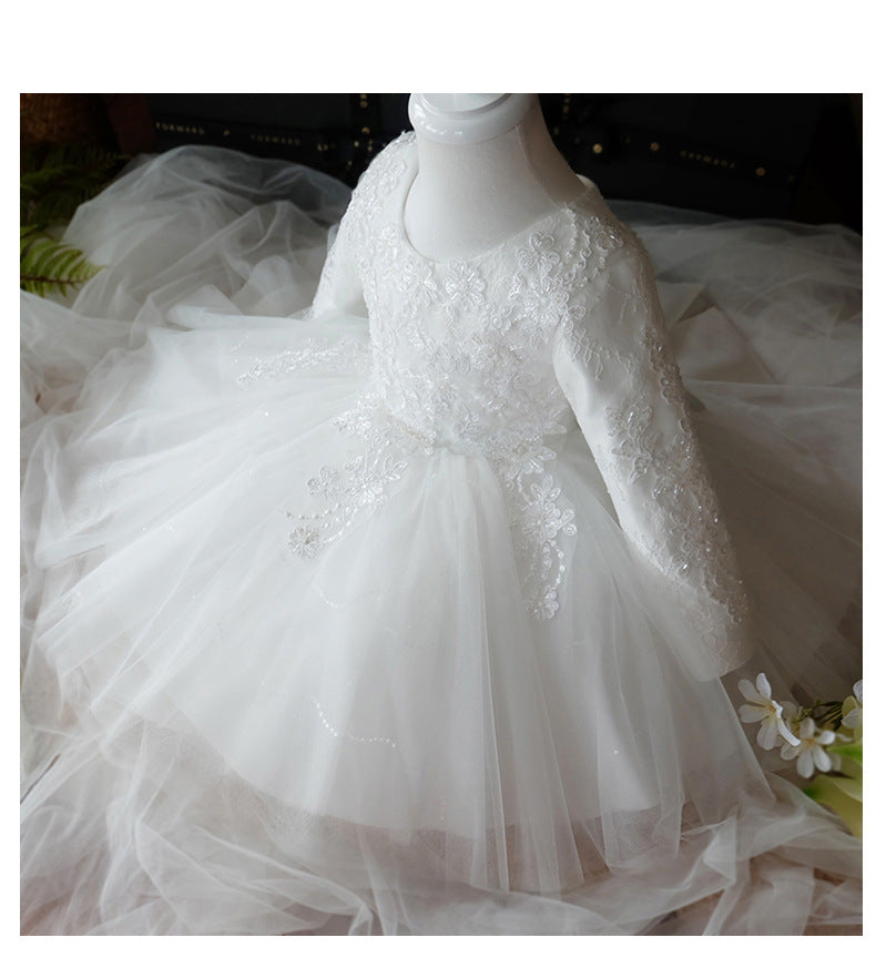 Princess Lace and Tulle Flower Girl Dress with Lantern Sleeves