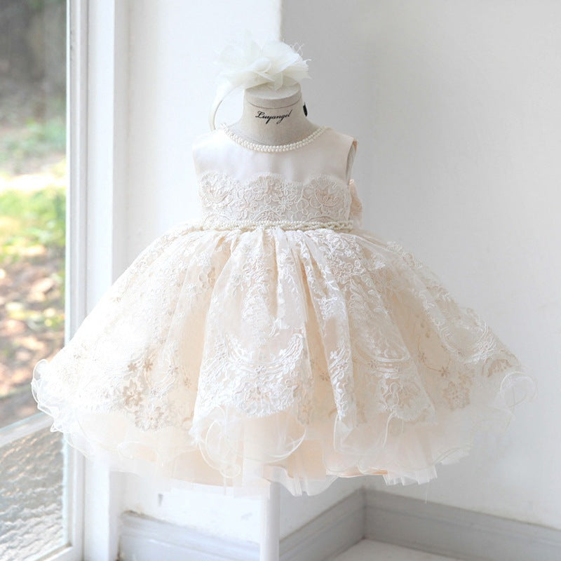 Princess Lace Flower Girl Dress with Bow Embellishments
