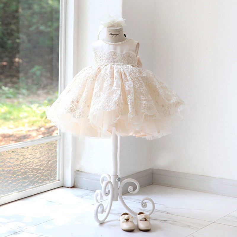 Princess Lace Flower Girl Dress with Bow Embellishments
