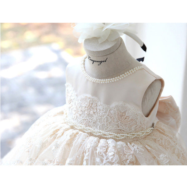 Princess Lace Flower Girl Dress with Bow Embellishments