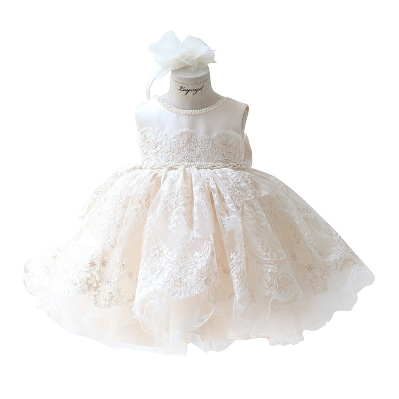 Princess Lace Flower Girl Dress with Bow Embellishments