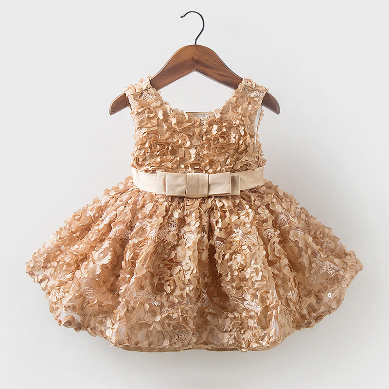 Princess Lace Flower Girl Dress with Flower Embellishments