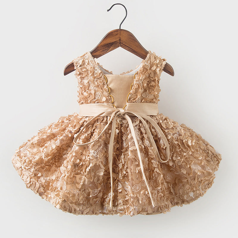 Princess Lace Flower Girl Dress with Flower Embellishments