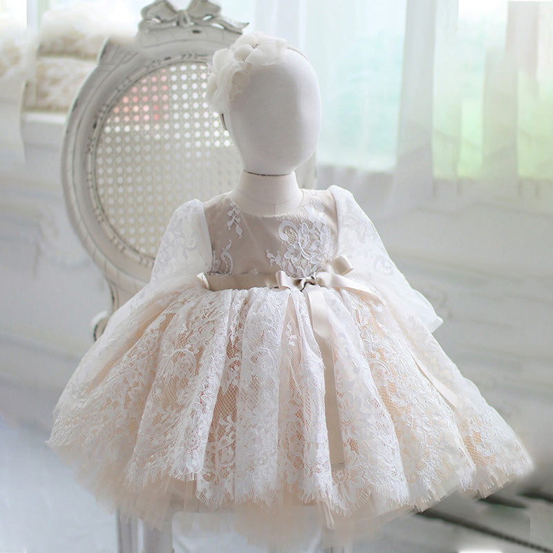Princess Lace Flower Girl Dress with Lantern Sleeves