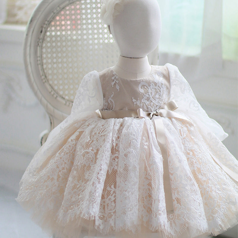 Princess Lace Flower Girl Dress with Lantern Sleeves