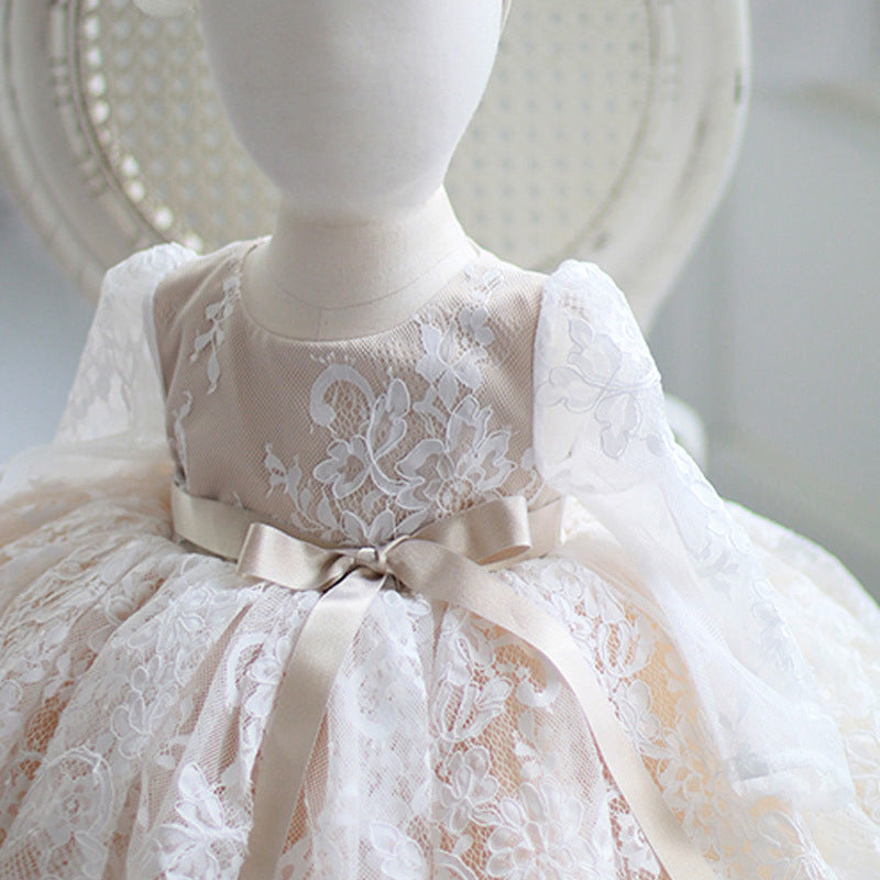 Princess Lace Flower Girl Dress with Lantern Sleeves