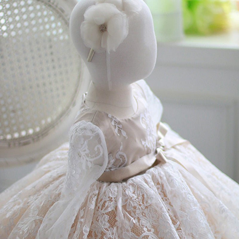 Princess Lace Flower Girl Dress with Lantern Sleeves