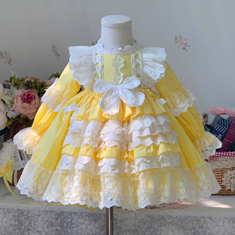 Princess Lace Flower Girl Dress with Long Lantern Sleeves