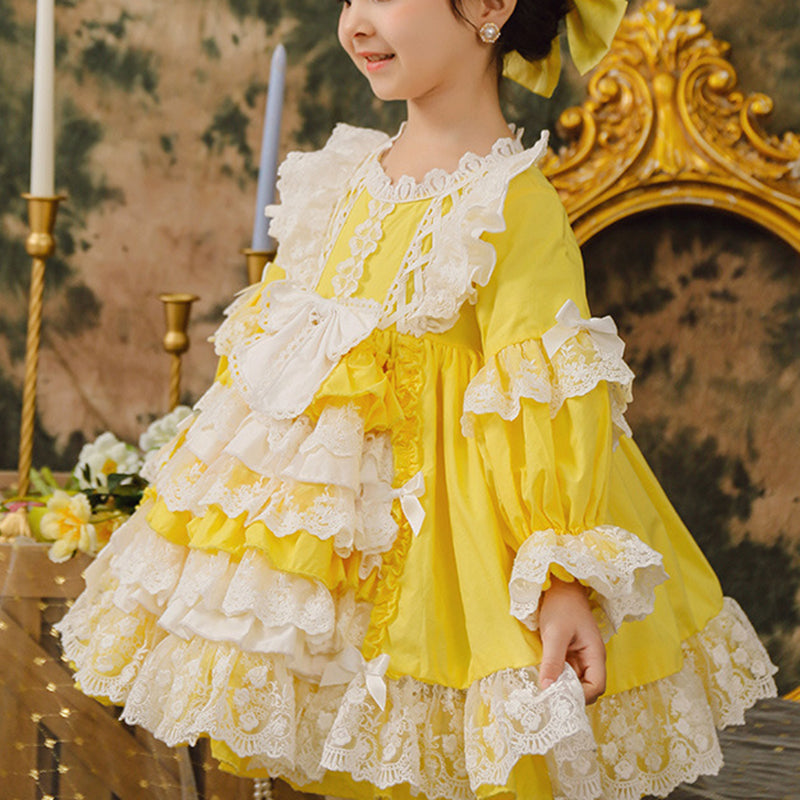 Princess Lace Flower Girl Dress with Long Lantern Sleeves