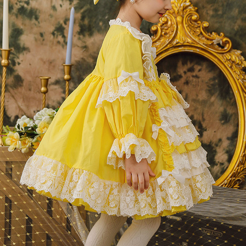 Princess Lace Flower Girl Dress with Long Lantern Sleeves