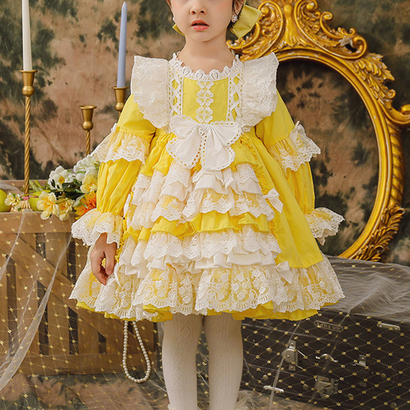 Princess Lace Flower Girl Dress with Long Lantern Sleeves