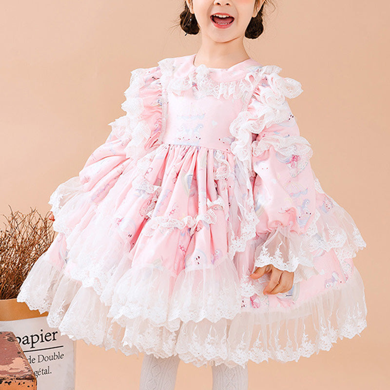 Princess Lace Flower Girl Dress with Long Puff Sleeves