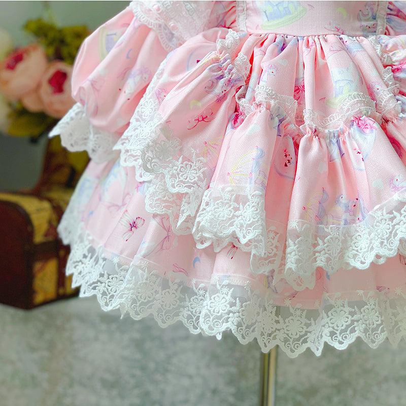 Princess Lace Flower Girl Dress with Long Puff Sleeves