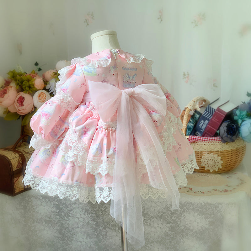 Princess Lace Flower Girl Dress with Long Puff Sleeves