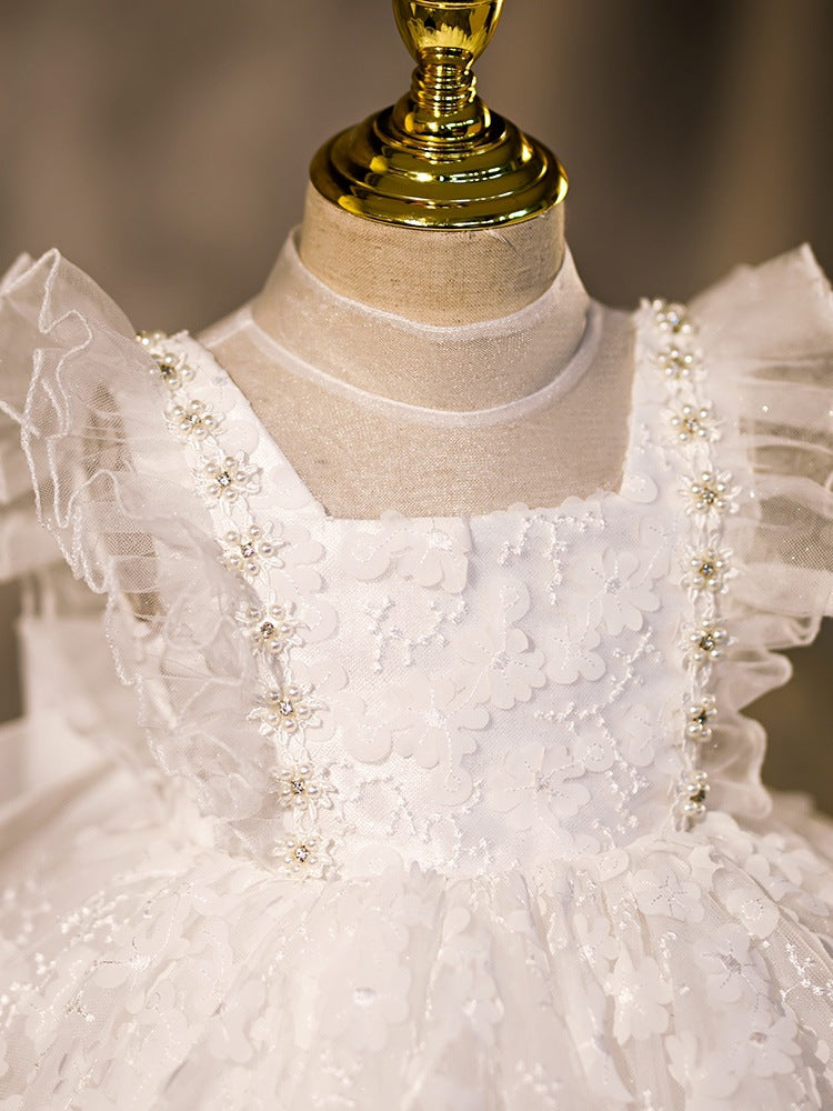 Princess Lace Flower Girl Dress with Sleeveless Design & Flowers