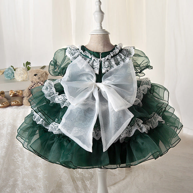 Princess Organza Flower Girl Dress with Lace and Bows