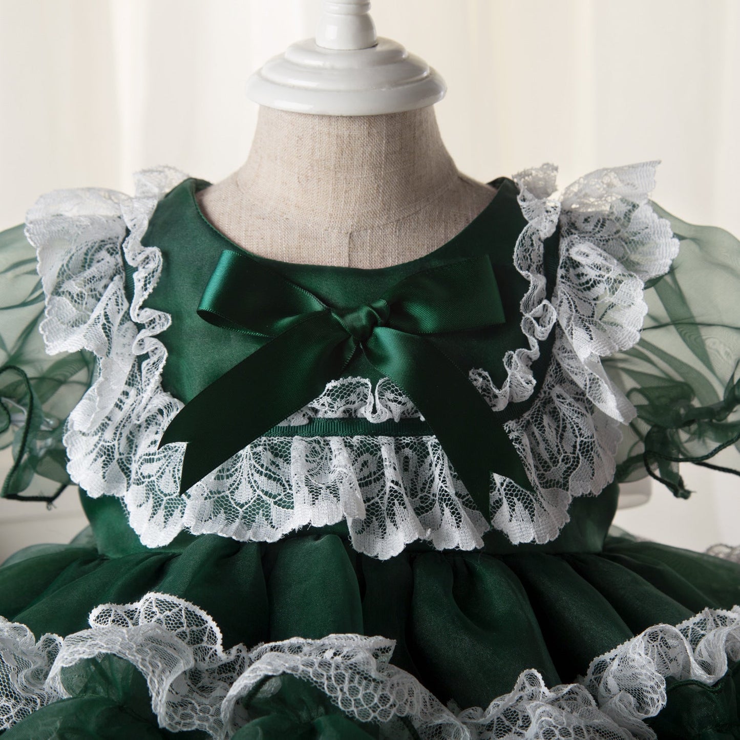 Princess Organza Flower Girl Dress with Lace and Bows