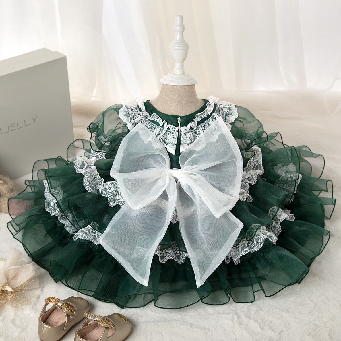Princess Organza Flower Girl Dress with Lace and Bows