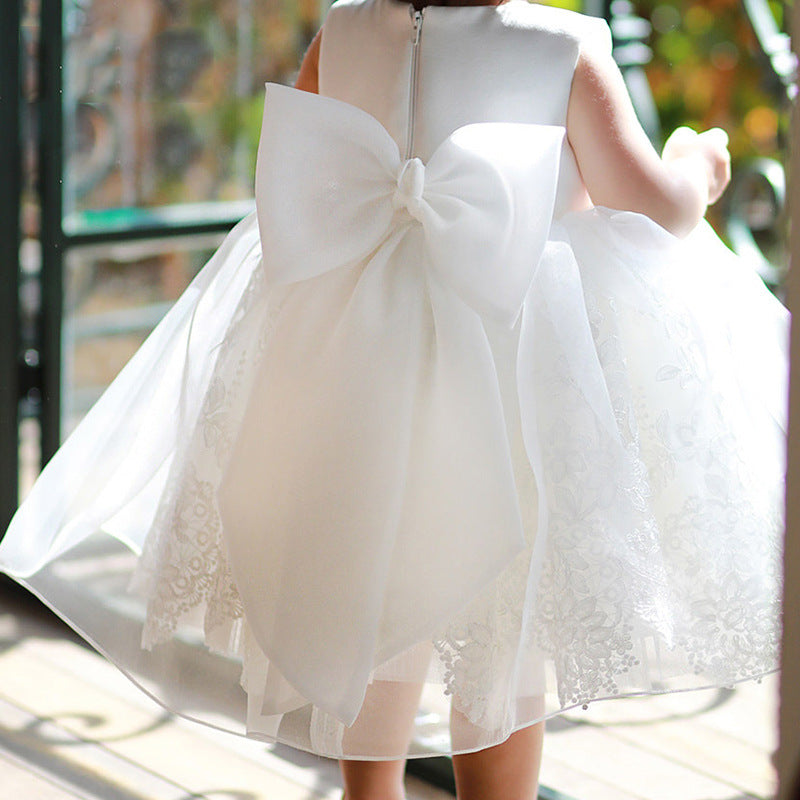 Princess Satin & Tulle Flower Girl Dress with Lace Flowers