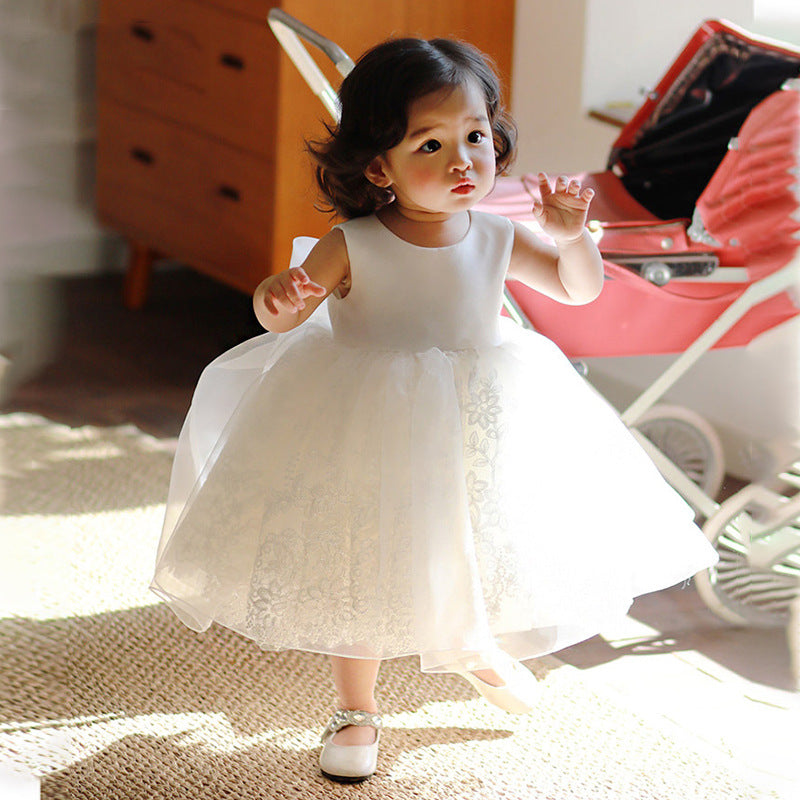 Princess Satin & Tulle Flower Girl Dress with Lace Flowers